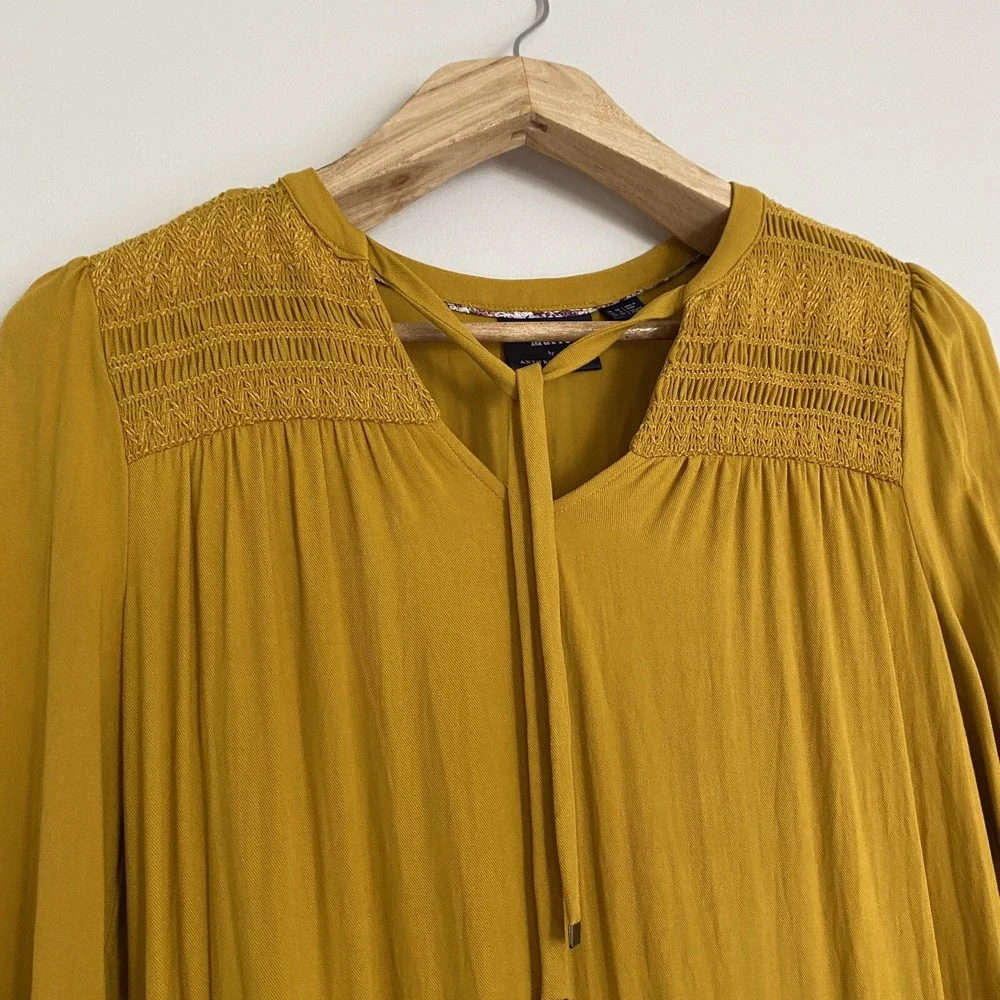 Maeve by Anthropologie Ragonda Yellow Tunic Dress Long Sleeve‎ Women's size 8